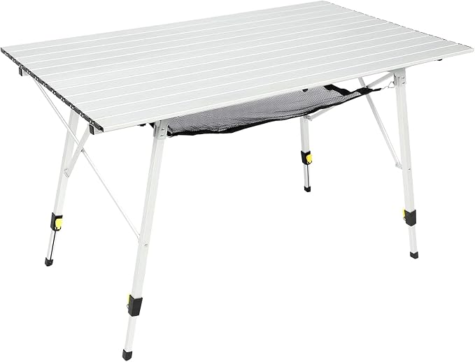 Portal Camping Table Portable Foldable with Adjustable Legs, Aluminum Folding Table Roll Up Table with Carrying Bag for Outdoor, Beach, Picnic, Backyards, BBQ and Party, Silver, Big