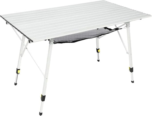 Portal Camping Table Portable Foldable with Adjustable Legs, Aluminum Folding Table Roll Up Table with Carrying Bag for Outdoor, Beach, Picnic, Backyards, BBQ and Party, Silver, Big