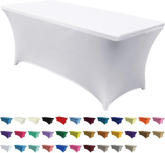 ABCCANOPY 6FT Spandex Table Cover, Stretch Fitted Tablecloth, Crisp-White | Rectangular Tight, Fitted, Washable and Wrinkle Resistant Table Protector for Wedding, Banquet,Birthday, Party, Event