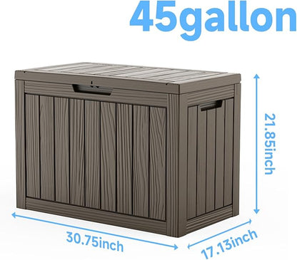 Pepe Tee Waterproof Resin Deck Box, Outdoor Storage Bin for Patio Furniture Cushions, All-Weather Garden Organizer & Seating Bench, Coffee