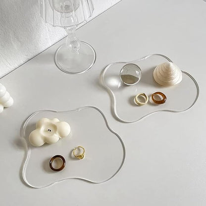 Set of 2 Acrylic Cup Coaster,Ins Irregular Coaster,Acrylic Drink Coasters for Dining Room Living Room Patio Coffee Table (Clear)