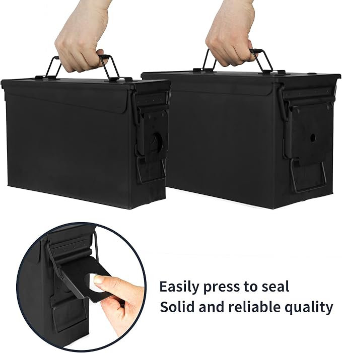 GUGULUZA Metal Ammo Can 30 50 Cal, Waterproof Airtight Ammo Containers Case | Heavy-Duty Ammunition Storage Case Military Container, Lockable Box w/Flip Top for Long-Term Storage Bullet, 30Cal and 50 Cal