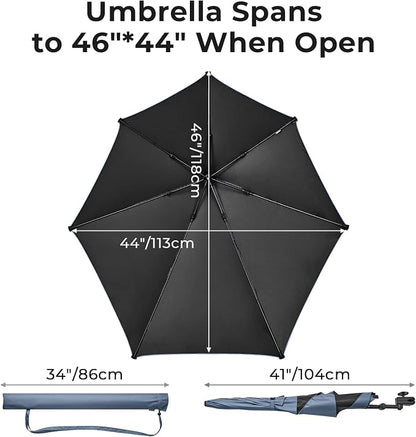 G4Free Beach Chair Umbrella with Universal Clamp UPF 50+ Golf Cart Umbrella | 46"x44" Large Canopy Sun Umbrella UV Protection, Adjustable Clamp for Beach Chair/Wheelchair/Stroller, 360° Flex Shaft, 7 Rib