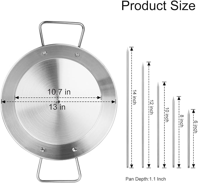 Al Pastor Skewer for Grill, Large 13 Inch Gyro Pan with Fat Separator | Brazilian Spit Stand with 5 Spikes & 2 Brushes, Stainless Steel Vertical Sticks for Shawarma, Chicken on Smoker Oven