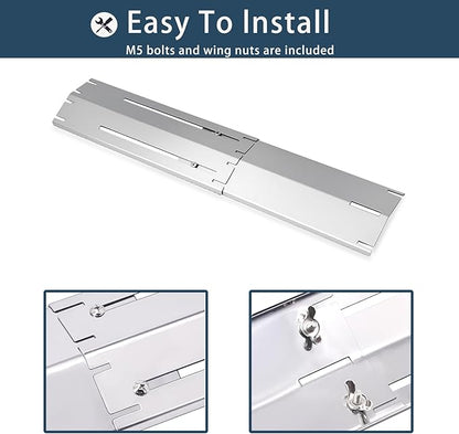 Universal replacement heavy duty adjustable heat plate shield,Burner cover,Flavorizer bar,heat Tent,Flamer tamer for gas grill models,Extends from 11.75"up to 21"L (304 Stainless Steel, 5 Pack)