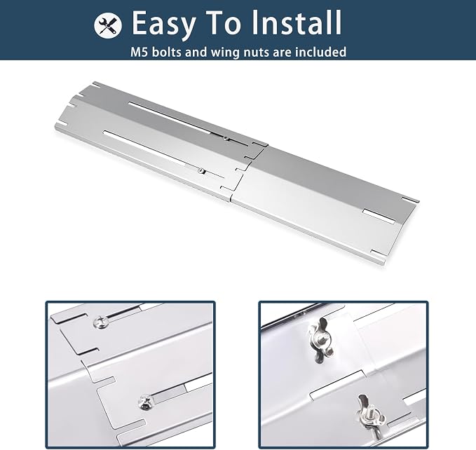 Universal replacement heavy duty adjustable heat plate shield,Burner cover,Flavorizer bar,heat Tent,Flamer tamer for gas grill models,Extends from 11.75"up to 21"L (304 Stainless Steel, 6 Pack)