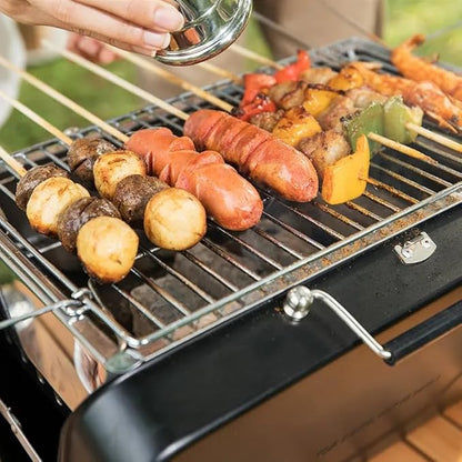 Portable Charcoal BBQ Grill, Briefcase Shape Non-stick Steel Barbecue Grill for Outdoors Camping Picnic and Party Cooking