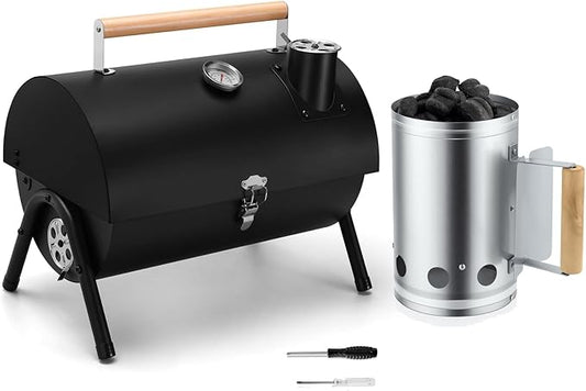 Portable Grill Charcoal with Charcoal Chimney Starter, Leonyo Small BBQ Charcoal Grill for Tabletop and BBQ Chimney Starter, Perfect for Charcoal Grill and BBQ, Sturdy and Easy to Use BBQ Grill Tool