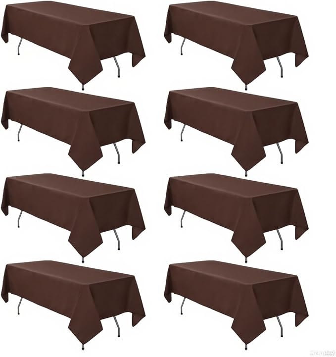 8 Pack Brown Tablecloth 60 x 126 Inch Rectangle For 8 Foot Tables | Wrinkle Resistant, Washable Polyester Fabric, Rectangular Table Cloth for Wedding Party Banquet Buffet and Camping
