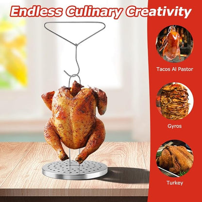 Stainless Steel Turkey Fryer Stand Kit,Turkey Rack,Vertical Turkey Roasting Stand with Chrome Finish Wire Handle Lifter Hook for Deep Fry Grill Oven BBQ
