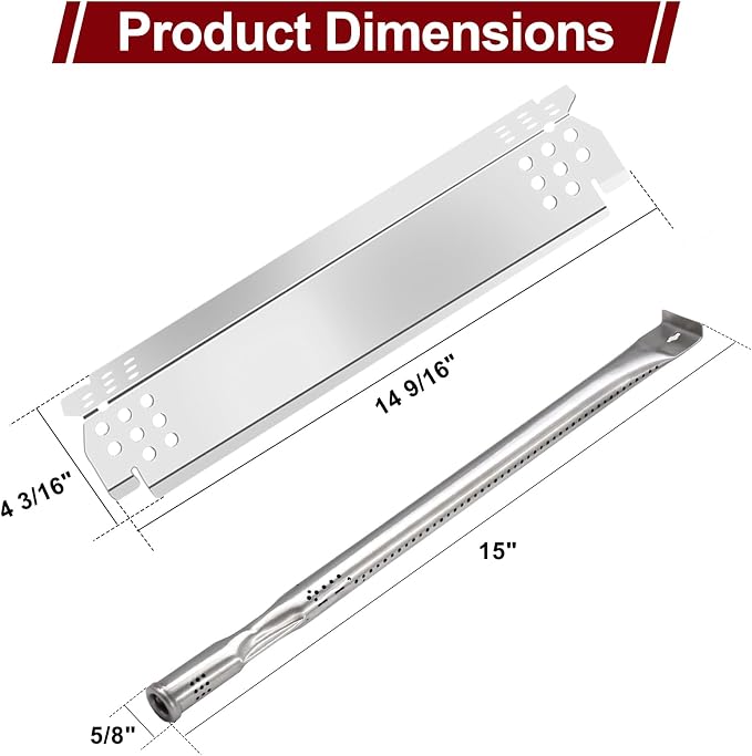 Hiorucet Thermometer & Grill Parts for Nexgrill Replacement Parts 5 Burner 720-0882A, 720-0896, Heat Plates, Burner Tubes, Igniter and Temperature Gauge for Nexgrill Evolution Infrared Plus 5-Burner.