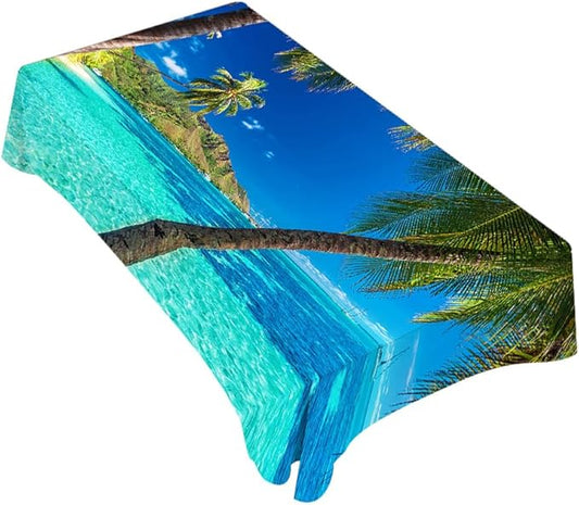 TKS MITLAN Ocean Palm Tablecloth Decor Tropical Island Beach Sea Palm Trees Table Cloth Dining Room Kitchen Table Cover 60" X 84" Oblong/Rectangle