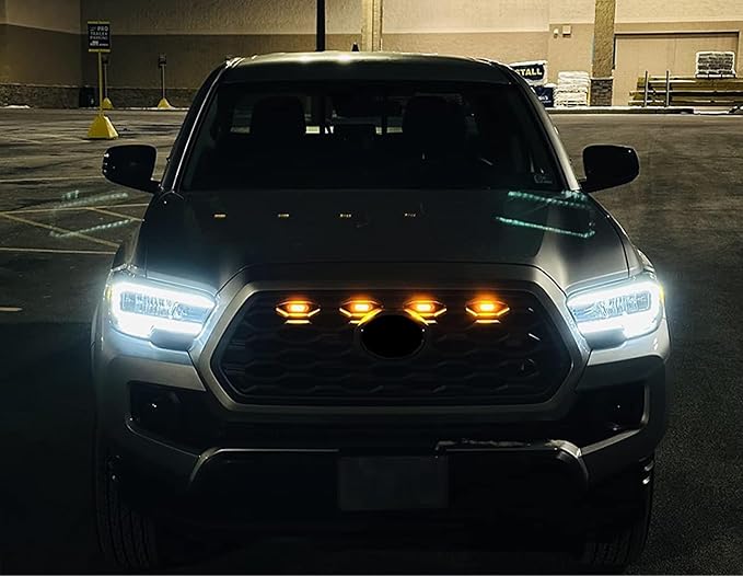 iJDMTOY Tinted Lens 4pc Amber Yellow LED Front Grill Lighting Kit Compatible with Toyota 2020-2023 Tacoma TRD/Off-Road Grille, Includes (4) 12-SMD Lightly Smoked Cover LED Lamps & Wiring Harness