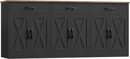 HOSTACK 71" Large Sideboard Buffet Cabinet with Storage, Farmhouse Coffee Bar Cabinet with 3 Drawers, Long Kitchen Buffet Table, Kitchen Sideboard Storage Cabinet for Dining Room, Living Room, Black