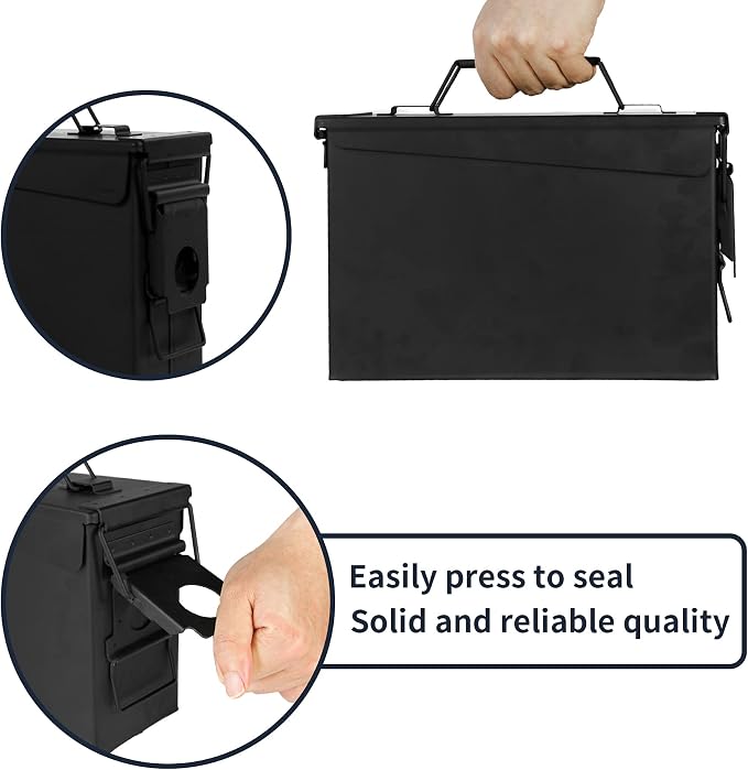 GUGULUZA Metal Ammo Can 30 50 Cal, Waterproof Airtight Ammo Containers Case | Heavy-Duty Ammunition Storage Case Military Container, Lockable Box w/Flip Top for Long-Term Storage Bullet, 30Cal and 50 Cal