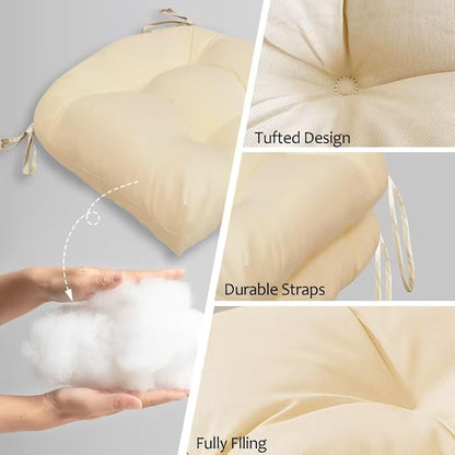Outdoor Chair Cushions Set of 2, 19"x19" Tufted Outdoor Seat Cushions, Waterproof Patio Furniture Cushions,Beige