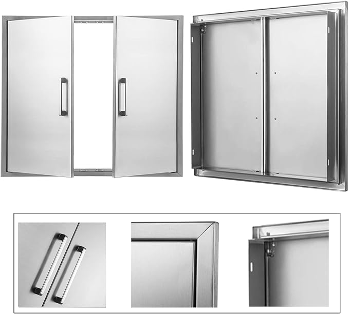 Outdoor Kitchen Doors Stainless Steel,26" W by 24" H Double Access Door,Flush Mount for Outdoor Kitchen and BBQ Island