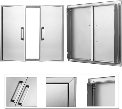 Outdoor Kitchen Doors Stainless Steel,26" W by 24" H Double Access Door,Flush Mount for Outdoor Kitchen and BBQ Island
