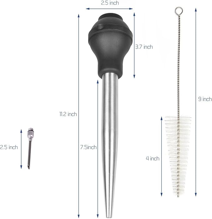 18/8 Stainless Steel Silicone Bulb Turkey Basters Syringe - Injector Needle with Cleaning Brush