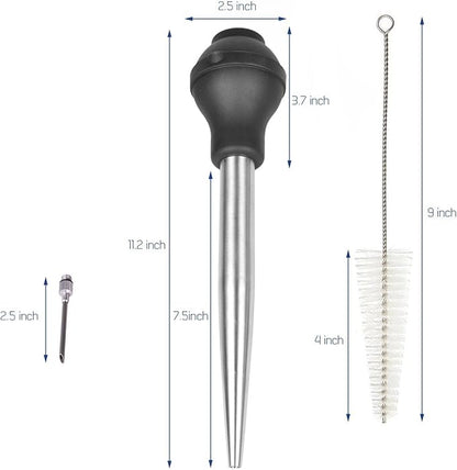 18/8 Stainless Steel Silicone Bulb Turkey Basters Syringe - Injector Needle with Cleaning Brush
