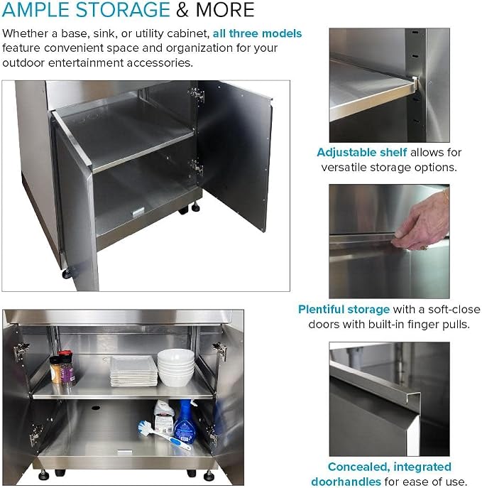 Transolid OUCS3224 Outdoor Kitchen 32-in x 24-in x 37-in Single Utility Cabinet With Folding Shelves, Stainless Steel