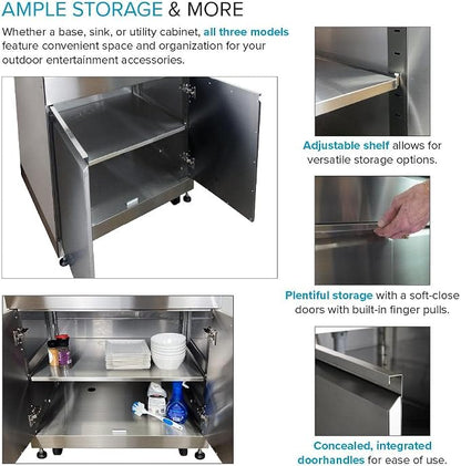 Transolid OUCS3224 Outdoor Kitchen 32-in x 24-in x 37-in Single Utility Cabinet With Folding Shelves, Stainless Steel