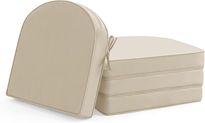 Outdoor Chair Cushions Set of 4: Waterproof & Fade Resistant Patio Furniture Cushions - 19 x 19 x 2 Inch Non Slip Round Corner Seat Cushion Pads with Removable Cover for Garden Yard Lawn, Cream