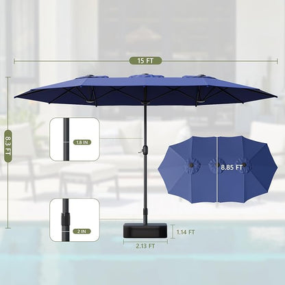 15FT Double-Sided Patio Umbrella, Outdoor Market Umbrella with Base