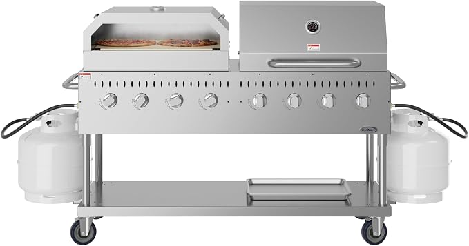 60 in. 8-Burner Commercial Outdoor Propane Gas Grill With 30 in. Roll Dome Cover and 30 in. Pizza Oven in Stainless-Steel, ETL Listed (CGKIT6-D30P30)