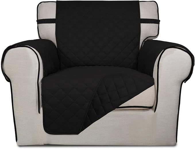 PureFit Reversible Chair Sofa Cover Dog Couch Covers for Sofa, 25.5 in | Black/Black, Water Resistant Couch Protector, Washable Pet Couch Cover with Non Slip and Elastic Straps For Kids