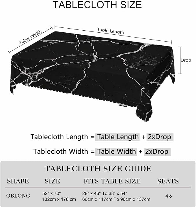 Decorative Tablecloth Marble Black, Grunge Stone Marble Black Kitchen Table Cover Oblong 52"X70" Tablecloths Dining Table Cloth Buffet Parties Patio and Camping