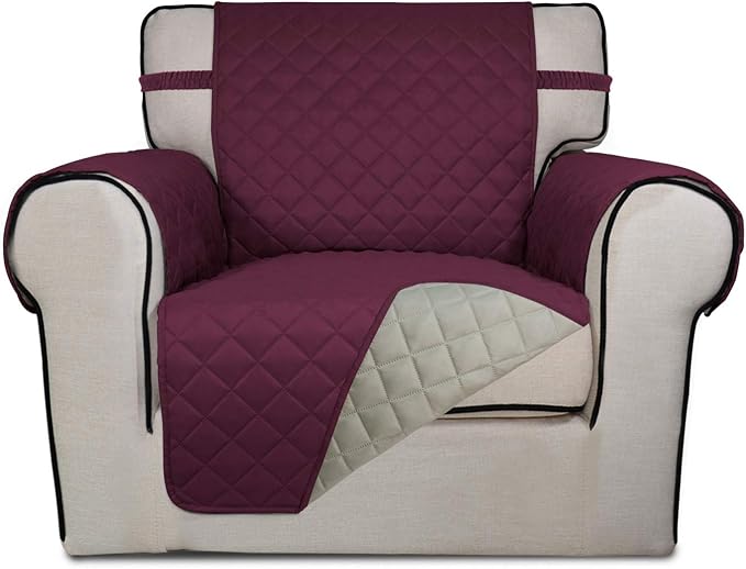 PureFit Reversible Chair Sofa Cover Dog Couch Covers for Sofa, 25.5 in | Wine/Beige, Water Resistant Couch Protector, Washable Pet Couch Cover with Non Slip and Elastic Straps For Kids