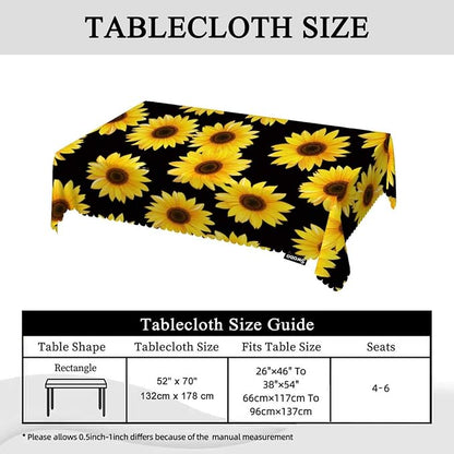 Swono 52x70 Inch Sunflowers Tablecloth Yellow Black Floral Blossom Sunflower Farmhouse Dining Table Cloth Anti-Stain Talking Table Cover for Kitchen Dinning Room Coffee Store