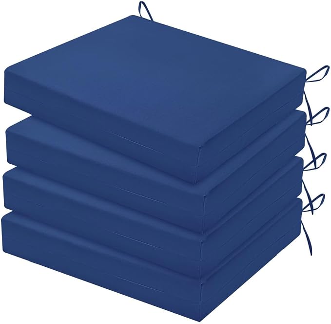 HARBOREST Outdoor Chair Cushions Set of 4, Water Resistant Patio Chair Cushions with Ties, Square Corner Outdoor Seat Cushions for Patio Furniture, 18.5"x16"x3", Royal Blue