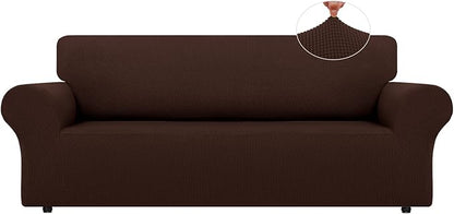LURKA Oversized Couch Cover 1 Piece 4 Seater Sofa Slipcover, Chocolate | Soft Stretch Jacquard, Fits 94"-110" Oversized Sofas, Elastic Bottom for Secure Fit, Machine Washable, Pet & Kid Friendly