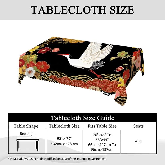 Swono Japanese Crane Tablecloths Asian Oriental Heron Bird Floral Branch Clouds Kitchen Dinning Tabletop Decoration, Polyester Table Cover for Indoor Outdoor 50x72 Inch Tablecloth