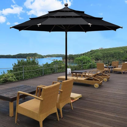 EliteShade USA 10-Year-Non-Fading 11ft 3-Tier Market Patio Umbrella, Commercial Grade Outdoor Table Umbrella with Cylinder Push-Up, Windproof & UPF 50+ UV Protection, Heavy Duty Ventilation for Garden, Deck, Pool, Backyard, Beach & Bistro, Black