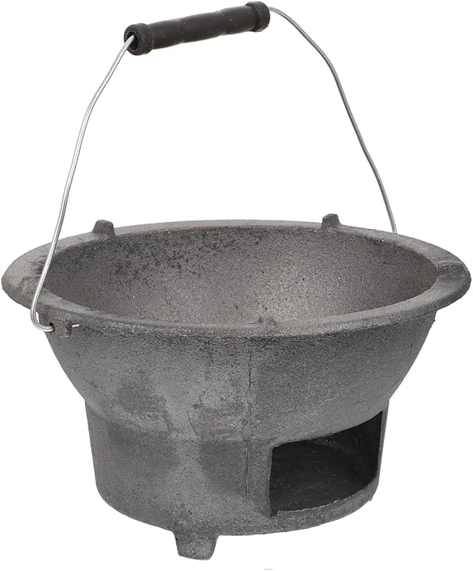 DOITOOL Cast Iron Charcoal Hibachi Grill, Portable Picnic Charcoal Stove for Outdoor Camping Barbecue Cooking, Small Round Burning Brazier Coal Stove for Cooking (Top Diameter: 8.26inches)
