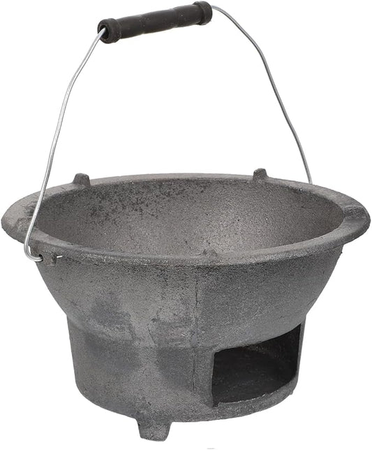 DOITOOL Cast Iron Charcoal Hibachi Grill, Portable Picnic Charcoal Stove for Outdoor Camping Barbecue Cooking, Small Round Burning Brazier Coal Stove for Cooking (Top Diameter: 8.26inches)