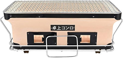 BBQ Charcoal Grill, Japanese Ceramic Clay BBQ Hibachi Grill Portable Yakitori Stove with Food Tongs for Camping, Outdoor, Indoor, Beige