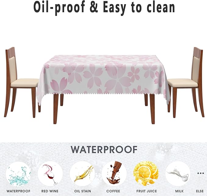 Cherry Blossom Rectangle Tablecloths Pink Flowers Japanese Spring Floral Tablecloth Dining Table Cloth Table Cover for Home Kitchen Dining Room Outdoor Camping Party Picnic 52x70 Inch