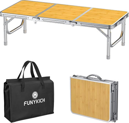 FUNYKICH 3ft Low Folding Camping Table with Carry Bag, 34.2'' Lx15.7'' W Portable Picnic Tables, Lightweight Thicker Aluminum Beach Table with Carry Handle for Beach, Camping, Picnic, Yellow