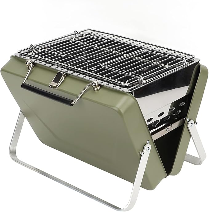 Barbecue Grill, Charcoal Grill Folding Portable Lightweight Barbecue Grill Tools Portable Charcoal BBQ Grill Folding Notebook Grill for Camping Outdoor Cooking Backyard Picnic(Green)