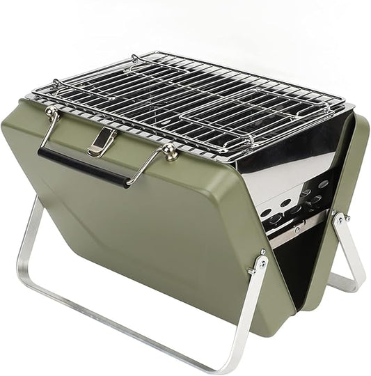 Barbecue Grill, Charcoal Grill Folding Portable Lightweight Barbecue Grill Tools Portable Charcoal BBQ Grill Folding Notebook Grill for Camping Outdoor Cooking Backyard Picnic(Green)