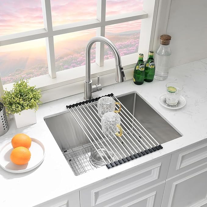 24 Inch Undermount Laundry Sink-Hovheir 24x19x12 Inch Stainless Steel Utility Sink 16 Gauge Stainless Steel Undermount Single Bowl Deep Laundry Room Sinks Outdoor with Bottom Grid