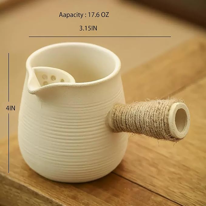 Ceramic Teapot for Charcoal Grill, 17.6OZ/500ml Clay Stove Boiling Teapot Multipurpose Outdoor Charcoal Grill Stove Tabletop Barbecue Grill for Camping RV Picnic Backyard (Pot)