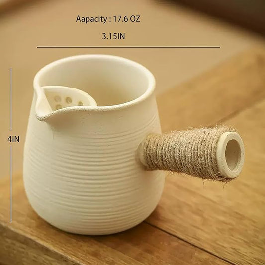 Ceramic Teapot for Charcoal Grill, 17.6OZ/500ml Clay Stove Boiling Teapot Multipurpose Outdoor Charcoal Grill Stove Tabletop Barbecue Grill for Camping RV Picnic Backyard (Pot)