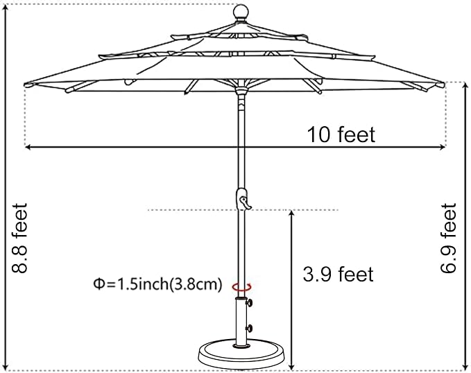 EliteShade USA 10-Year-Non-Fading 10ft 3-Tier Market Patio Umbrella, Commercial Grade Outdoor Table Umbrella with Crank Open, Windproof & UPF 50+ UV Protection, Heavy Duty Ventilation for Garden, Deck, Pool, Backyard, Beach & Bistro, Charcoal