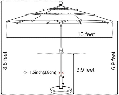 EliteShade USA 10-Year-Non-Fading 10ft 3-Tier Market Patio Umbrella, Commercial Grade Outdoor Table Umbrella with Crank Open, Windproof & UPF 50+ UV Protection, Heavy Duty Ventilation for Garden, Deck, Pool, Backyard, Beach & Bistro, Charcoal