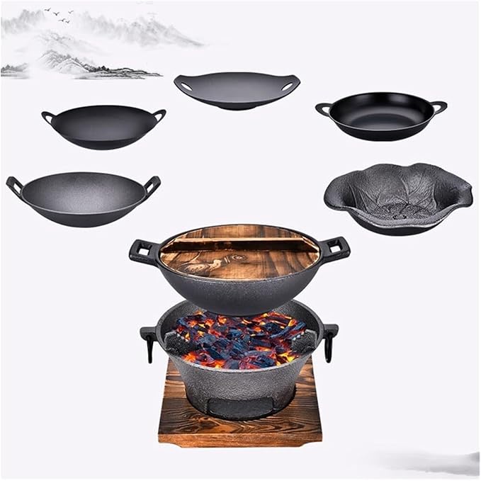 Cast Iron Charcoal Grill, Portable Korean Cooktop And Japanese Barbecue Grill For Camping, Heavy Duty BBQ Stove